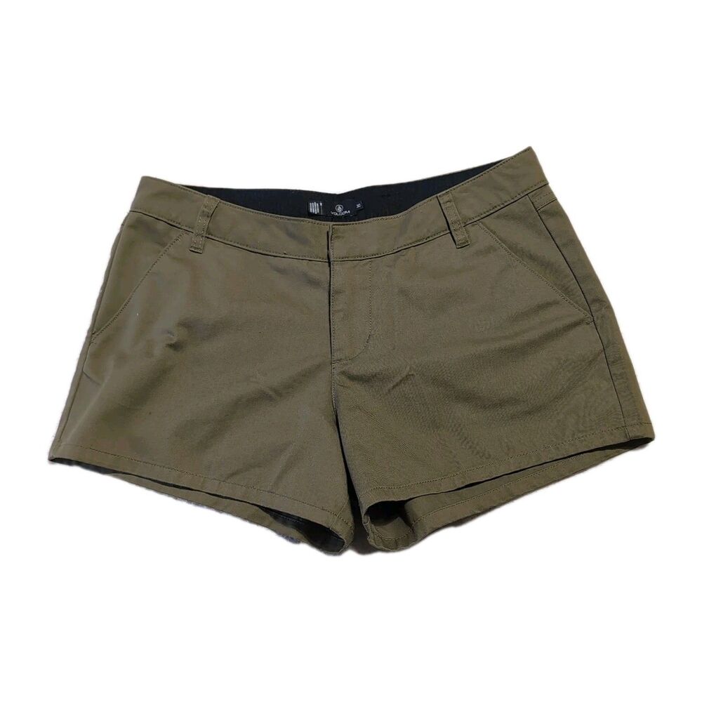 Volcom Women Size 30 Olive Green Low Rise Skater Shorts Cotton Blend Casual